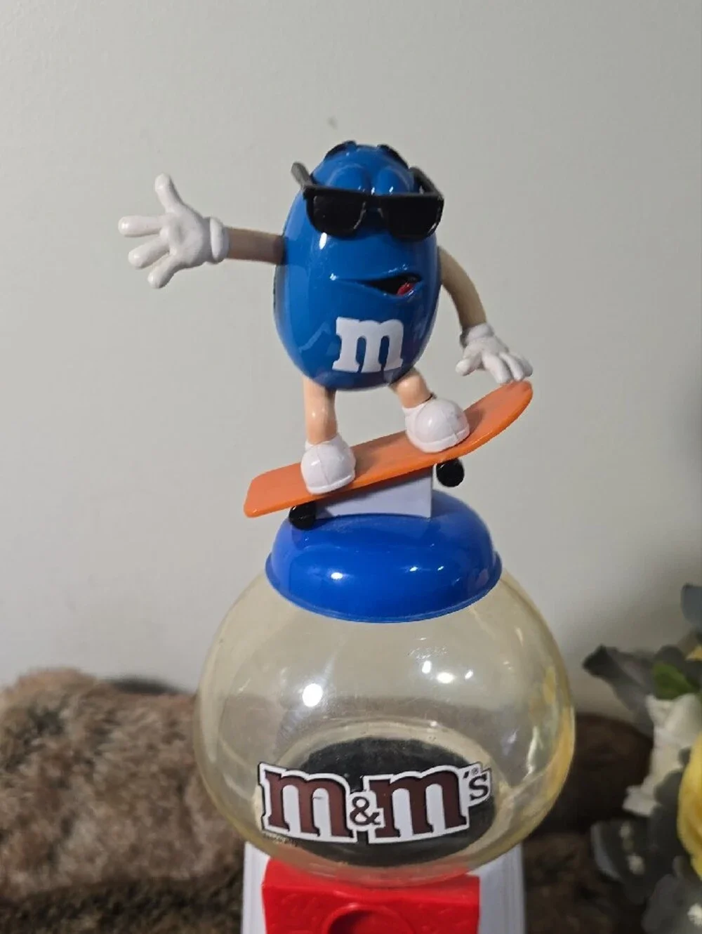 M&M'S Blue Character Skateboard Candy Dispenser with Red and White Base
